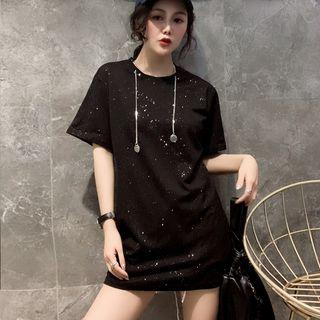 Elbow-sleeve Chain Attached T-shirt