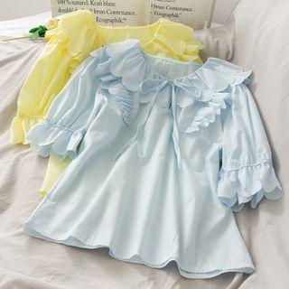 Ruffled-trim Loose Plain Top