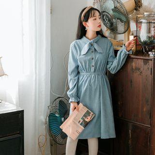 Corduroy Tie-neck Midi Dress