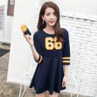 Striped 3/4 Sleeve A-line Dress