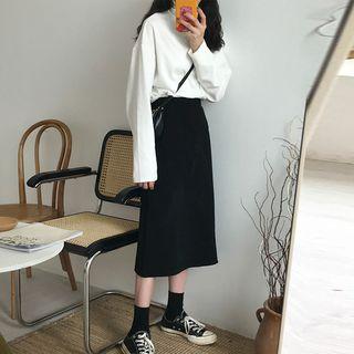 Slit-back Plain Pencil Midi Skirt