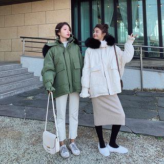 Faux Fur Trim Hooded Padded Long Jacket
