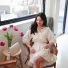 Balloon-sleeve Tie-waist Textured Dress