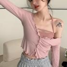 Halter Camisole Top / Long-sleeve Off-shoulder Crop Top