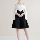 Color Block Off-shoulder Cocktail Dress