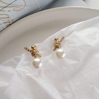 Rhinestone Knot Faux Pearl Earring