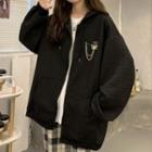 Waffle Zip Hoodie With Butterfly Brooch