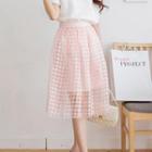 Houndstooth Tulle Midi Skirt