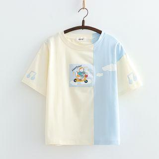 Short-sleeve Two Tone T-shirt Almond - One Size