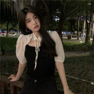 Short-sleeve Lace-up Panel Top