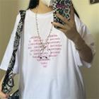 Short-sleeve Round Neck Lettering Heart Print T-shirt