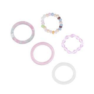 Acrylic Band & Bead Ring Set (5 Pcs) One Size