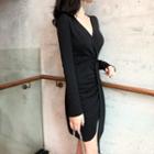 Long-sleeve Asymmetric Sheath Dress Black - One Size