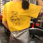 Short-sleeve Bear Embroidered T-shirt