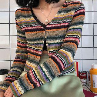V-neck Multicolor Cropped Cardigan