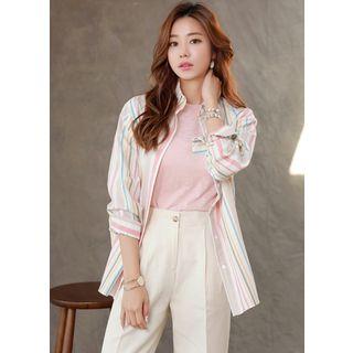 Pocket-front Multi-color Stripe Shirt