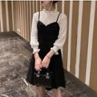 Set: Dotted Blouse + Strappy A-line Dress