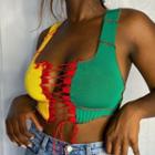 Color Block Lace Up Cropped Tank Top