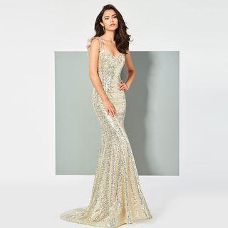Sleeveless Sequined Evening Dress