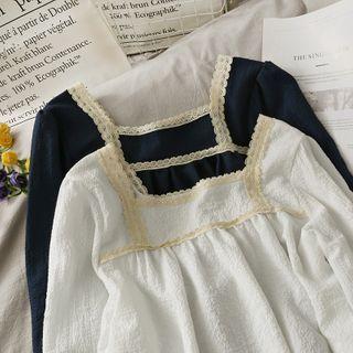 Embossed Lace-trim Plain Top