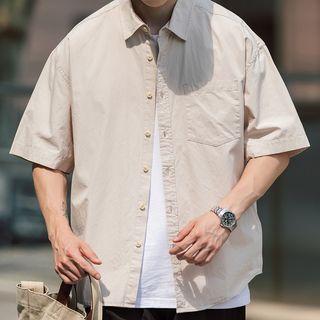 Basic Plain Pocket Short-sleeve Shirt