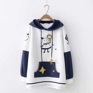 Cartoon Print Hoodie White - One Size