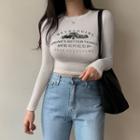 Lettering Skinny Long Sleeve Cropped Top