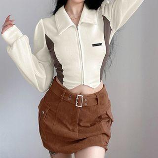 Zip-up Collared Knit Top