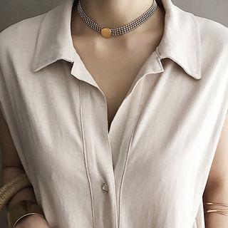 Sleeveless Half-placket Long Shirtdress