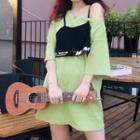 Mock Two-piece : Off-shoulder Plain Dress With Cropped Camisole