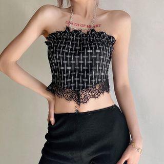 Strapless Plaid Lace Trim Top