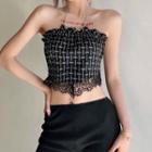 Strapless Plaid Lace Trim Top