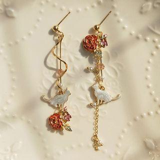 Rose Glaze Asymmetrical Alloy Dangle Earring