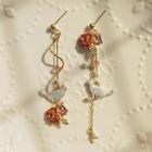 Rose Glaze Asymmetrical Alloy Dangle Earring