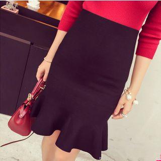 Ruffled Knit Pencil Skirt