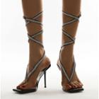 Pvc Panel Rhinestone Strappy Stiletto Sandals