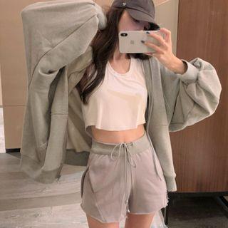 Crop Tank Top / Shorts / Hood Zip Jacket
