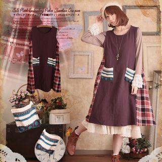 Sleeveless Plaid Panel A-line Dress