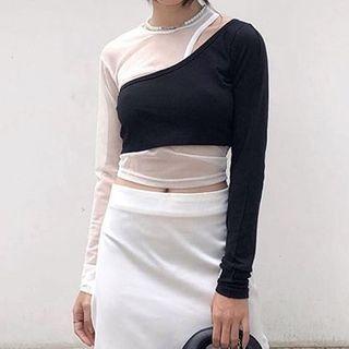 Long-sleeve Paneled Cut-out Top