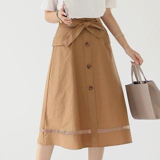 Pocket-detail Mesh-trim Skirt With Sash