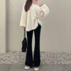 Fluffy Sweater / Velvet Boot-cut Pants