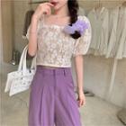 Lace Cropped Blouse / High-waist Loose-fit Pants