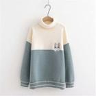 Mock-neck Rabbit Embroidered Sweater