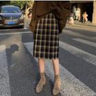 High-waist Plaid Straight-fit Midi Skirt