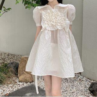Short-sleeve Ruffle Mini A-line Dress Off-white - One Size