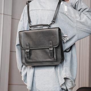 Faux Leather Satchel Backpack Black - One Size