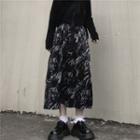Elastic-waist Tie-dyed Slit-back Midi Skirt