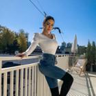 V-neck Padded-shoulder Slim-fit Top