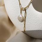 925 Sterling Silver Padlock / Faux Pearl Pendant Necklace