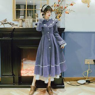 Collared Embroidered Single-breasted Midi Coat